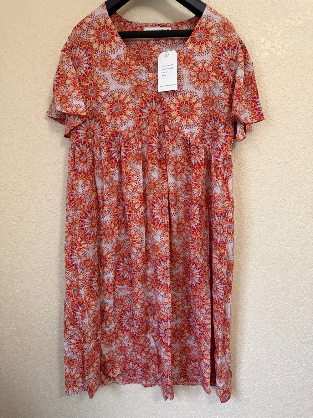 Women's Orange Floral Print Babydoll Dress Size Medium NWT